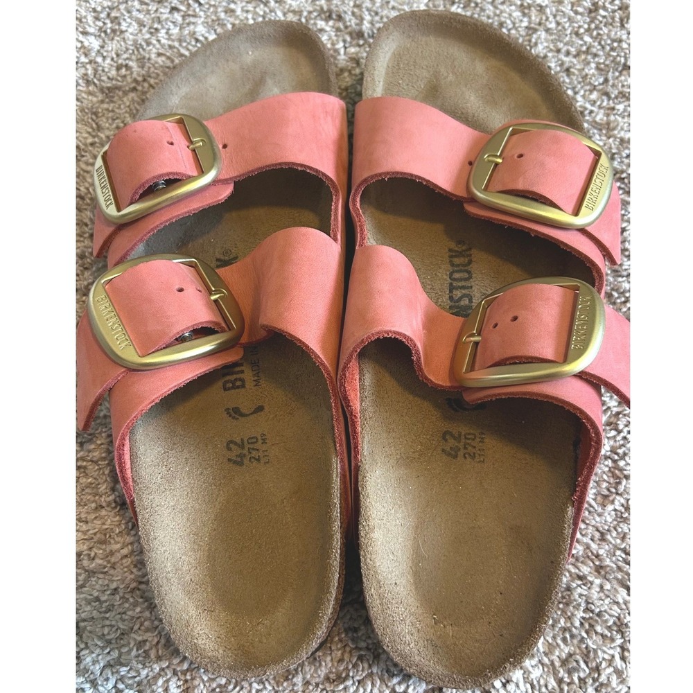 Birkenstock Arizona Big Buckle Coral Pink Nubuck Leather Sandals EU 42 L11 M9 - Picture 7 of 8